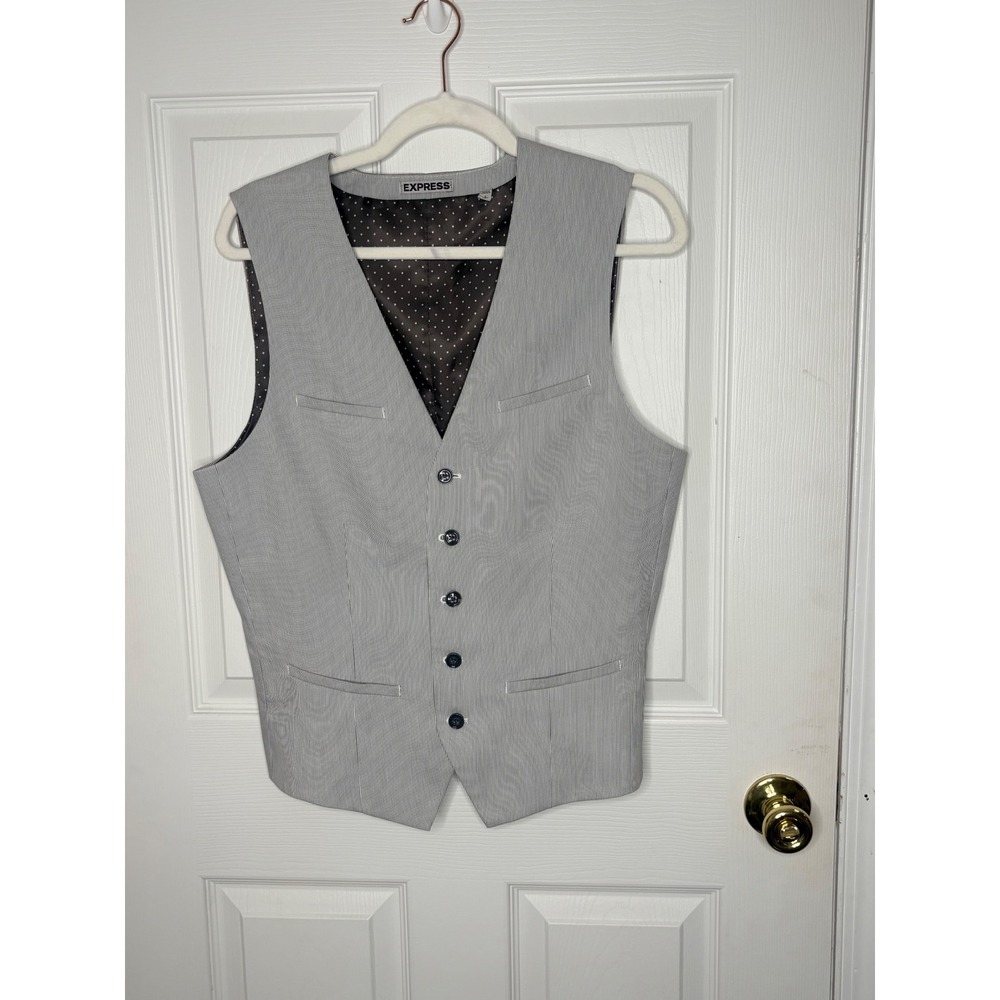 Express Gray Pinstripe Tailored Vest Chic Capsule Wardrobe 90s Size S - Picture 2 of 7
